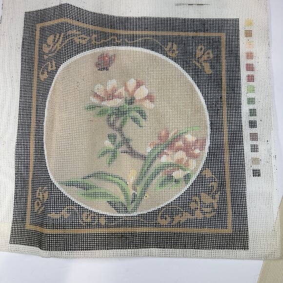 Vtg Bucilla Needlepoint Pillow Kit 4277 "Oriental Blossoms" Opened Package - Picture 2 of 11